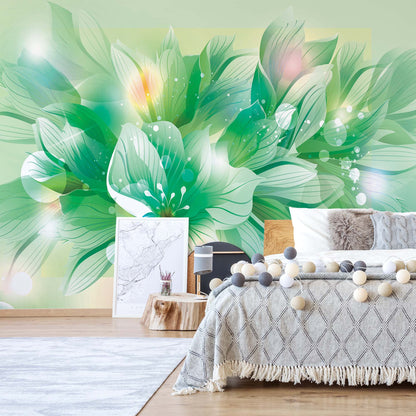 Flowers Modern Green Photo Wallpaper Wall Mural - USTAD HOME