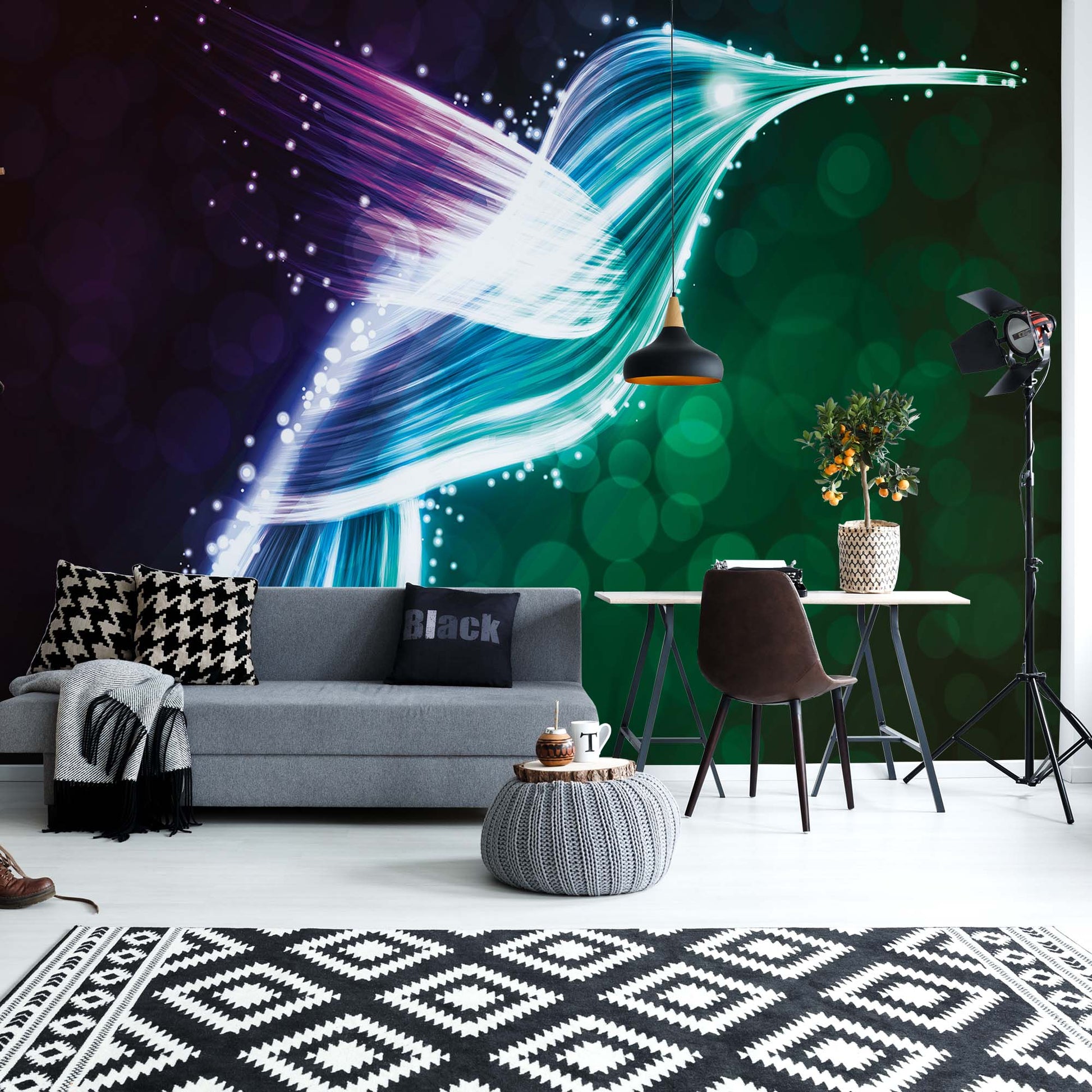 Hummingbird Neon Lights Photo Wallpaper Wall Mural - USTAD HOME