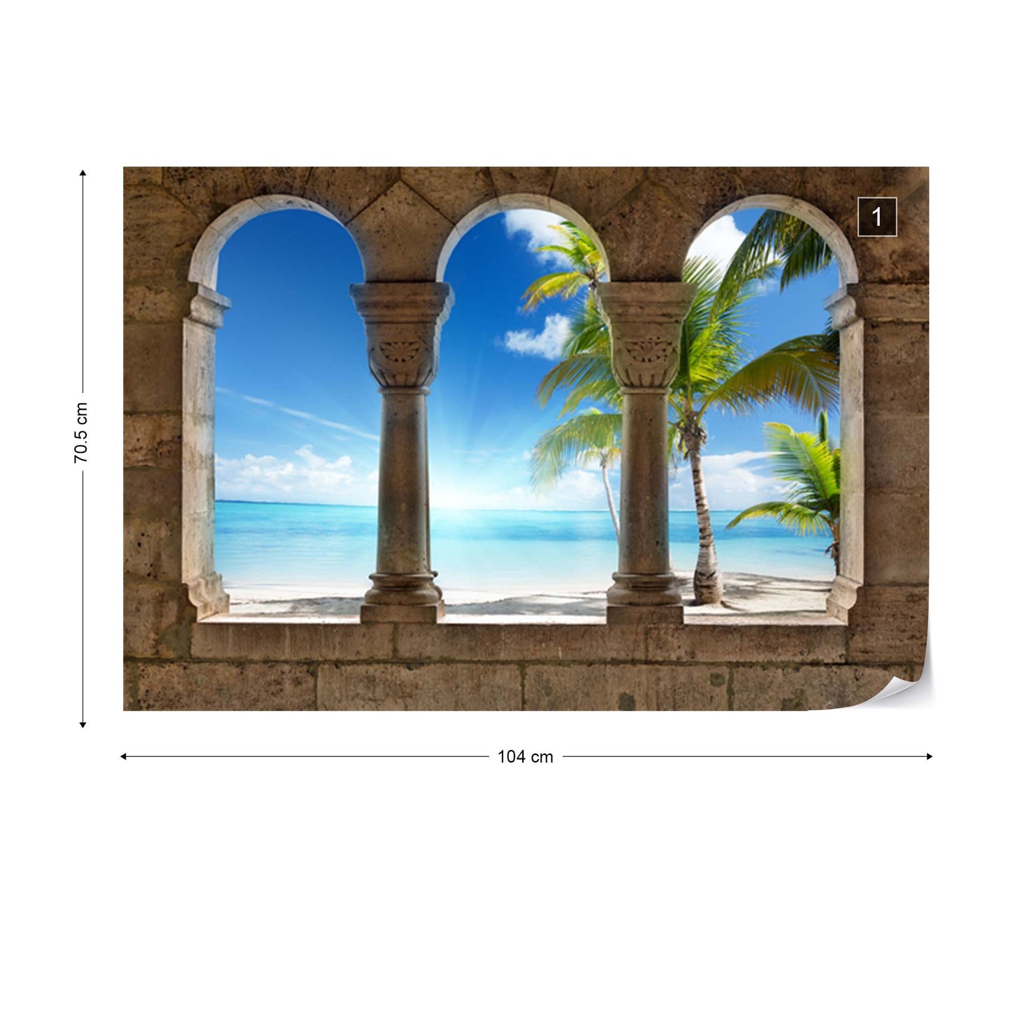Paradise Island Beach View Through Stone Arches Photo Wallpaper Wall Mural - USTAD HOME