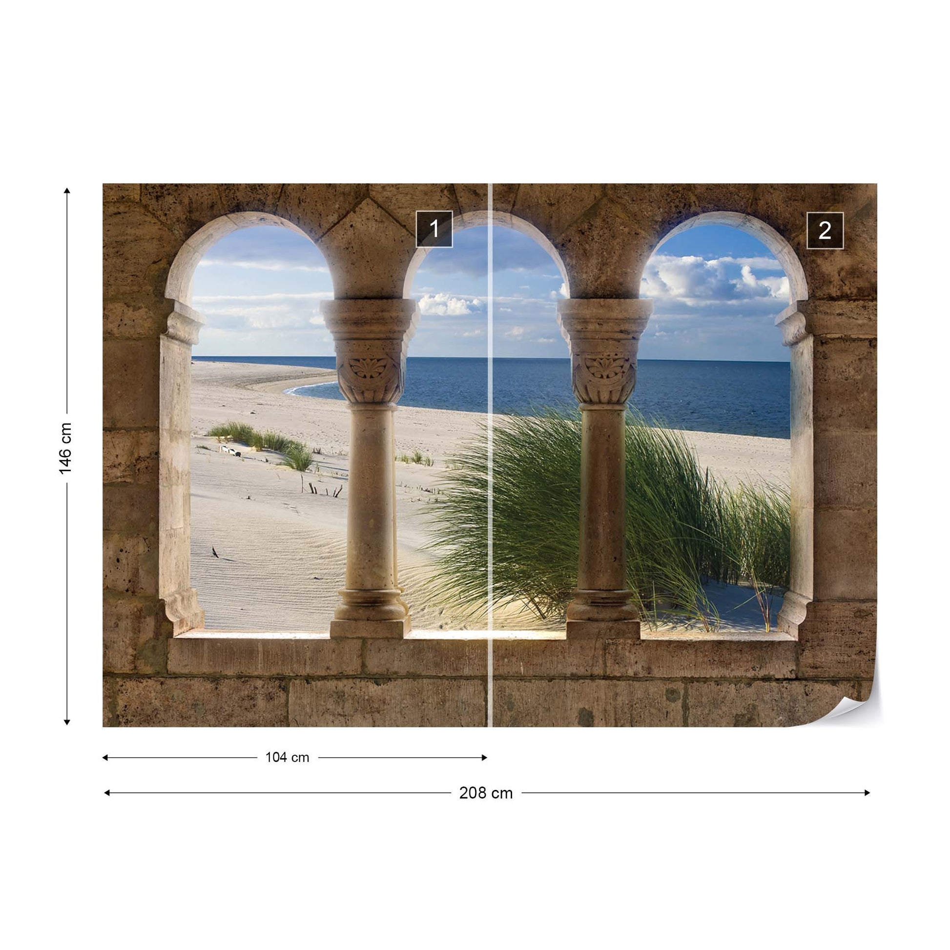Beach Sand Dunes View Through Stone Arches Photo Wallpaper Wall Mural - USTAD HOME
