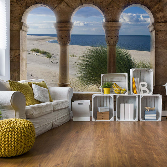 Beach Sand Dunes View Through Stone Arches Photo Wallpaper Wall Mural - USTAD HOME