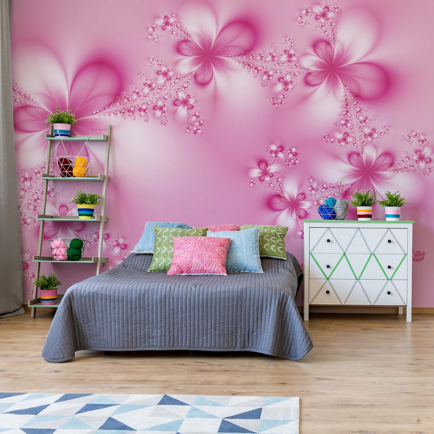 Flowers Modern Design Pink Photo Wallpaper Wall Mural - USTAD HOME