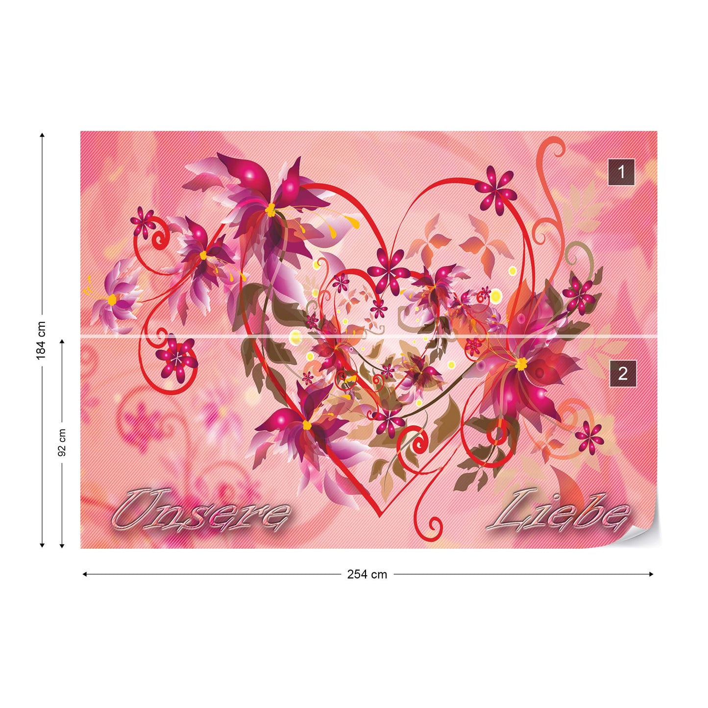 Love Heart Flowers Swirly Design Photo Wallpaper Wall Mural - USTAD HOME