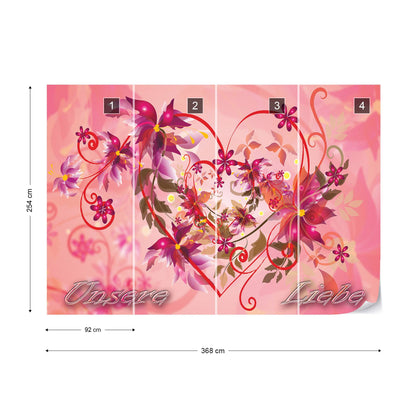 Love Heart Flowers Swirly Design Photo Wallpaper Wall Mural - USTAD HOME