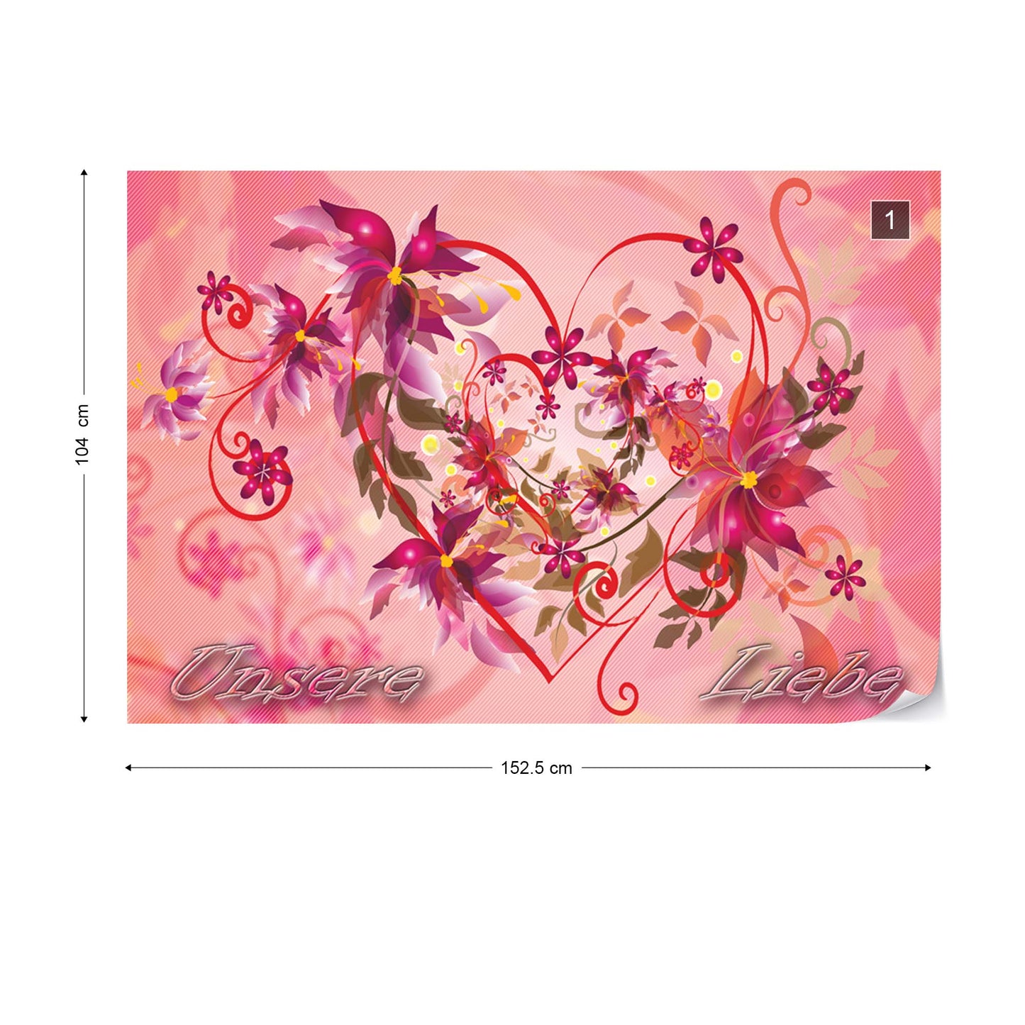 Love Heart Flowers Swirly Design Photo Wallpaper Wall Mural - USTAD HOME