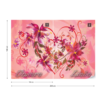 Love Heart Flowers Swirly Design Photo Wallpaper Wall Mural - USTAD HOME