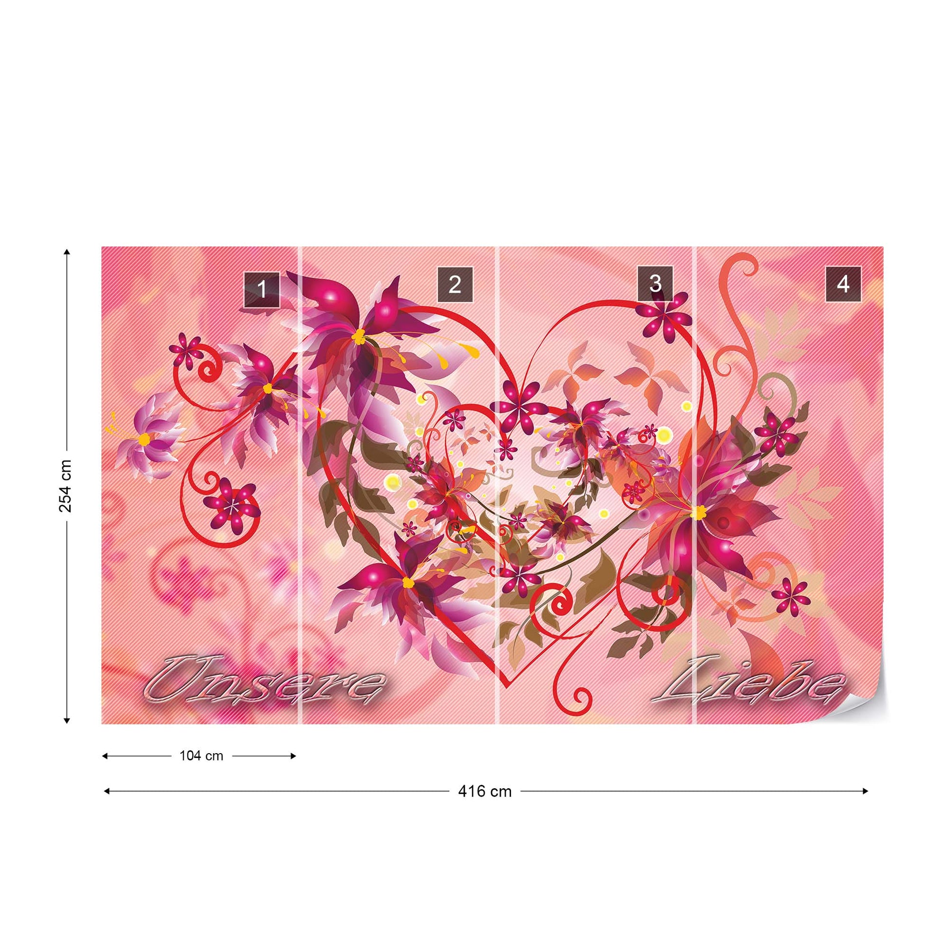 Love Heart Flowers Swirly Design Photo Wallpaper Wall Mural - USTAD HOME