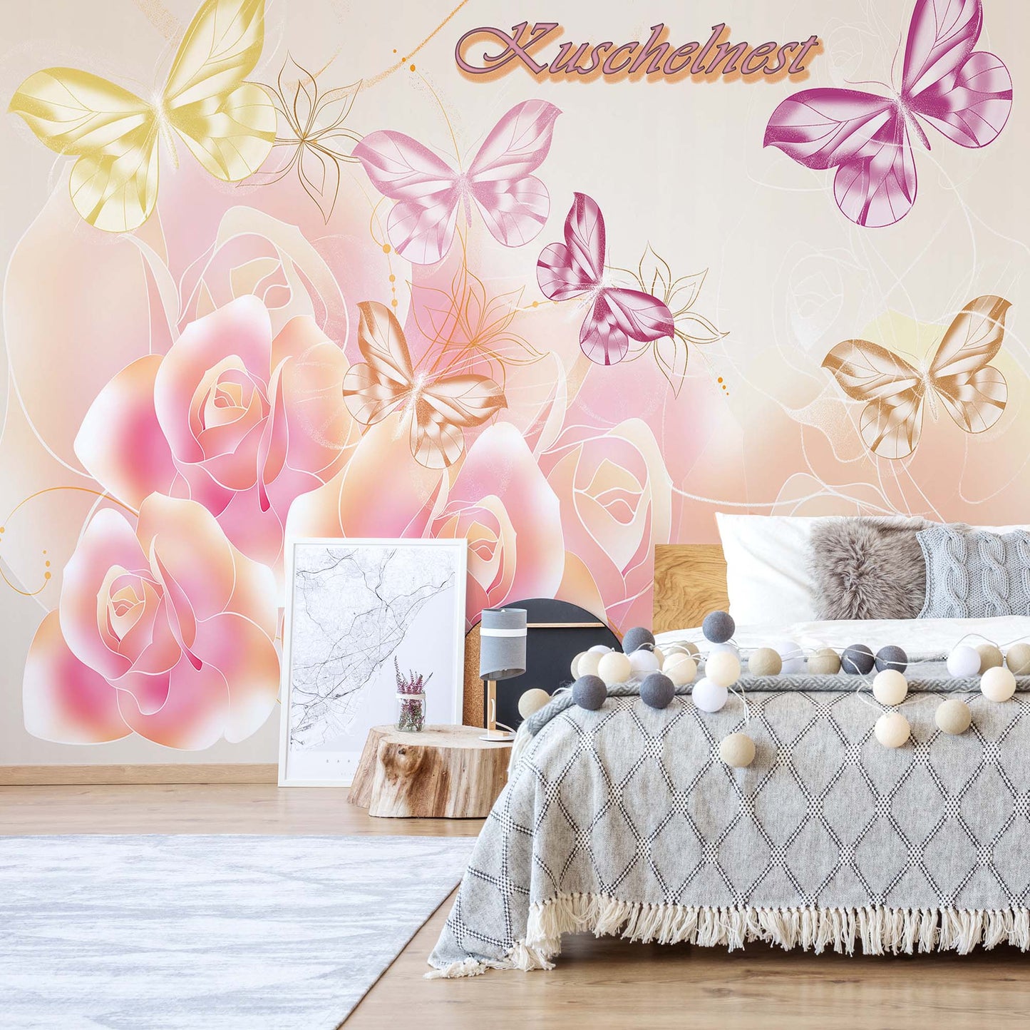 Roses Butterflies Photo Wallpaper Wall Mural - USTAD HOME