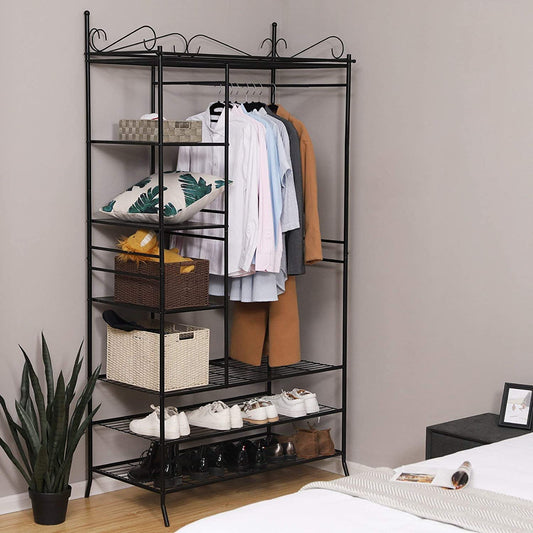 Wardrobe Cupboard Hanging Rail with Metal Frame and Cover - USTAD HOME