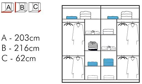 Mirror Double Sliding Door Grey Wardrobe LED Light - USTAD HOME