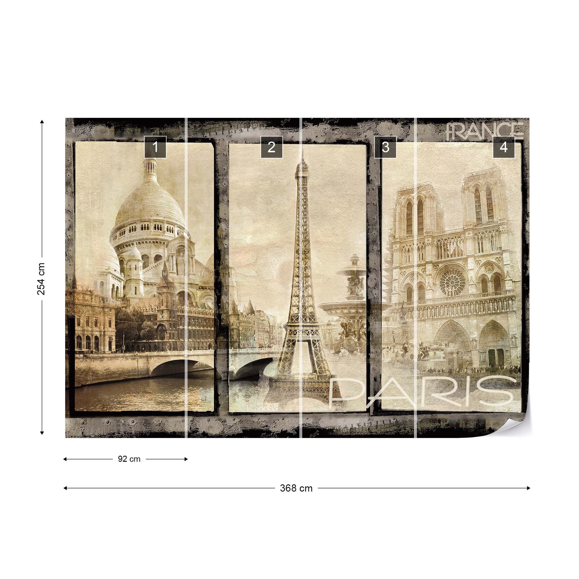 Vintage Paris Tryptich Photo Wallpaper Wall Mural - USTAD HOME