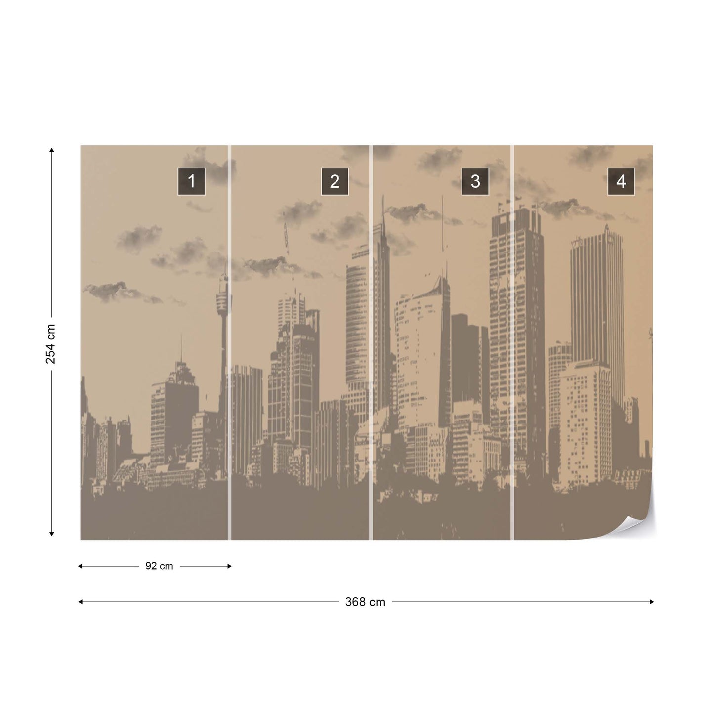 Sepia City Skyline Photo Wallpaper Wall Mural - USTAD HOME