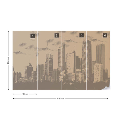 Sepia City Skyline Photo Wallpaper Wall Mural - USTAD HOME