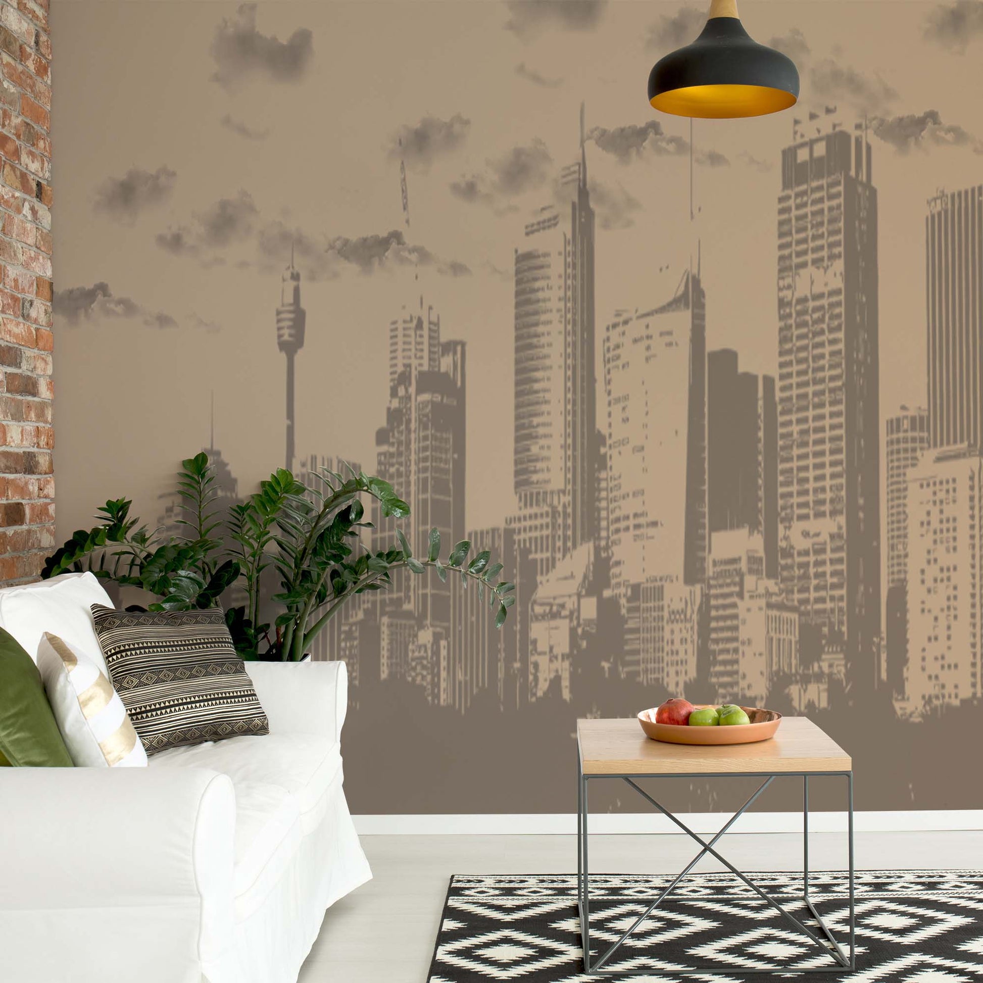 Sepia City Skyline Photo Wallpaper Wall Mural - USTAD HOME