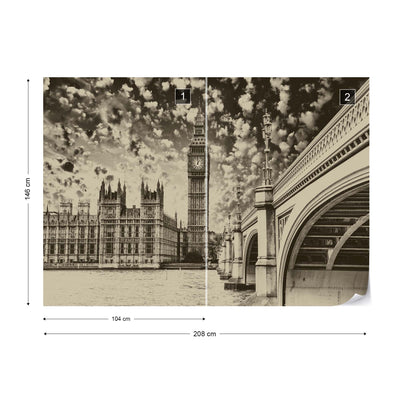 Houses Of Parliament London City Sepia Photo Wallpaper Wall Mural - USTAD HOME