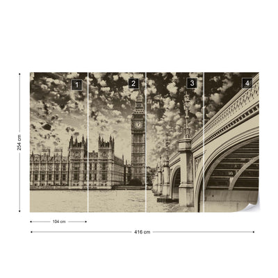 Houses Of Parliament London City Sepia Photo Wallpaper Wall Mural - USTAD HOME