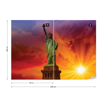 New York Statue Of Liberty Sunset Photo Wallpaper Wall Mural - USTAD HOME