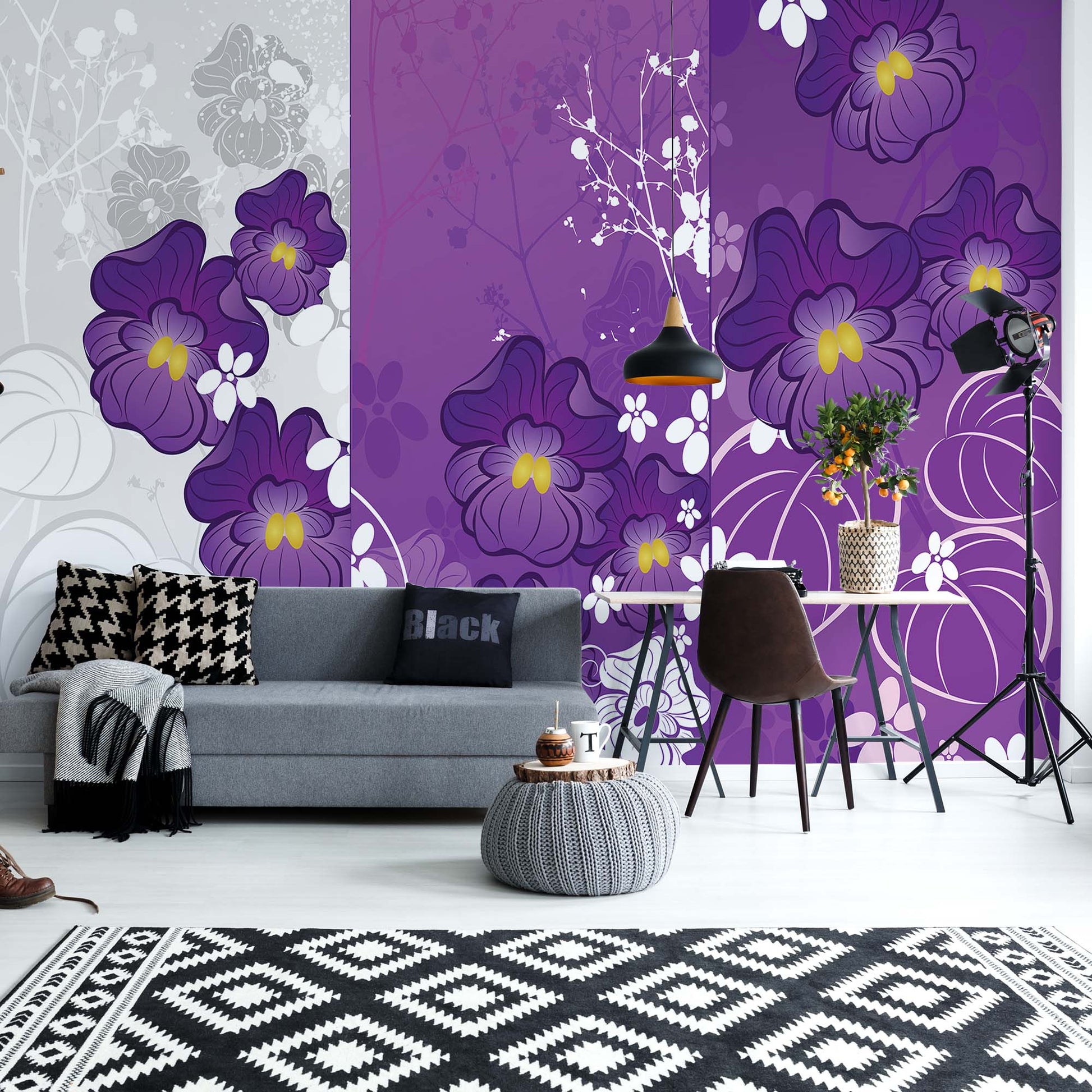 Flowers Purple Modern Design Photo Wallpaper Wall Mural - USTAD HOME
