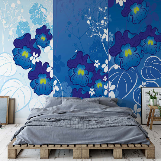 Flowers Blue Modern Design Photo Wallpaper Wall Mural - USTAD HOME