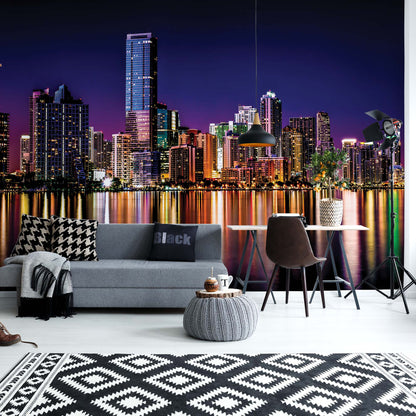 City Skyline At Night Photo Wallpaper Wall Mural - USTAD HOME