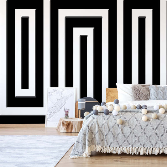 Black And White Geometric Pattern Photo Wallpaper Wall Mural - USTAD HOME