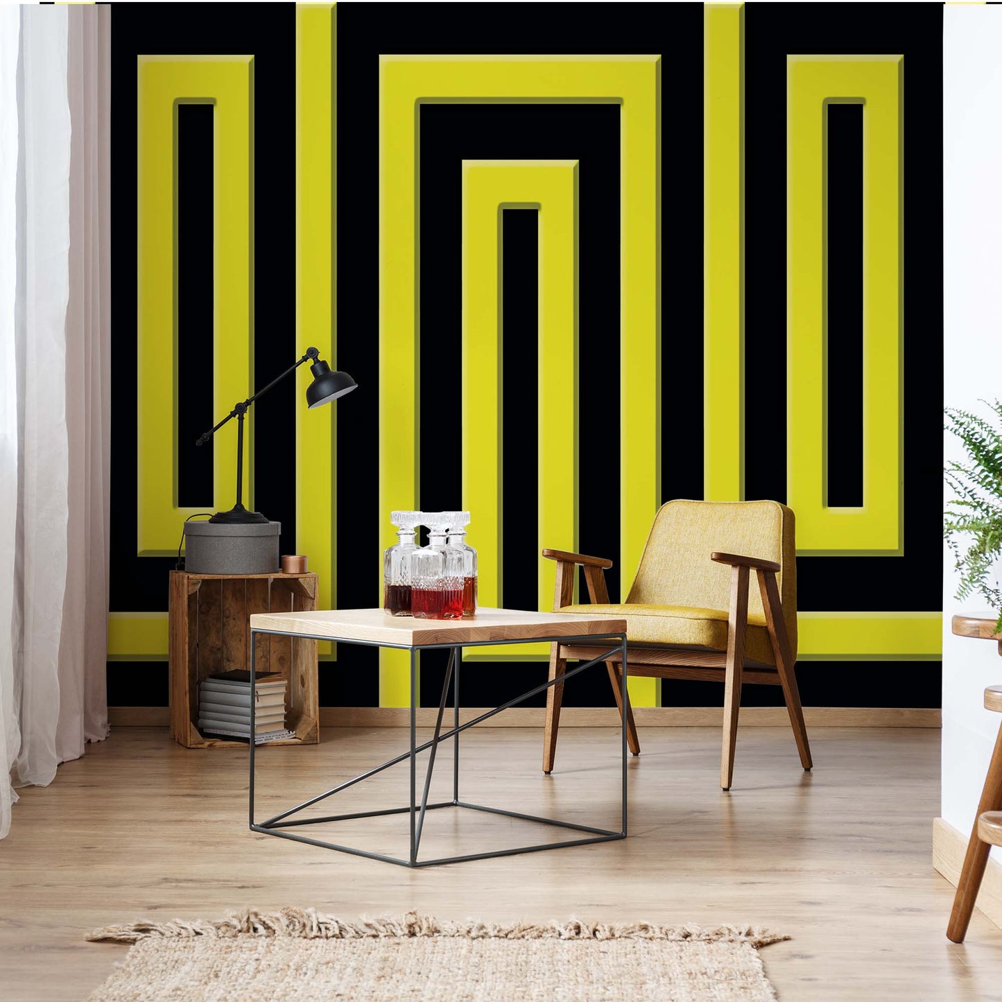 Black And Yellow Geometric Pattern Photo Wallpaper Wall Mural - USTAD HOME
