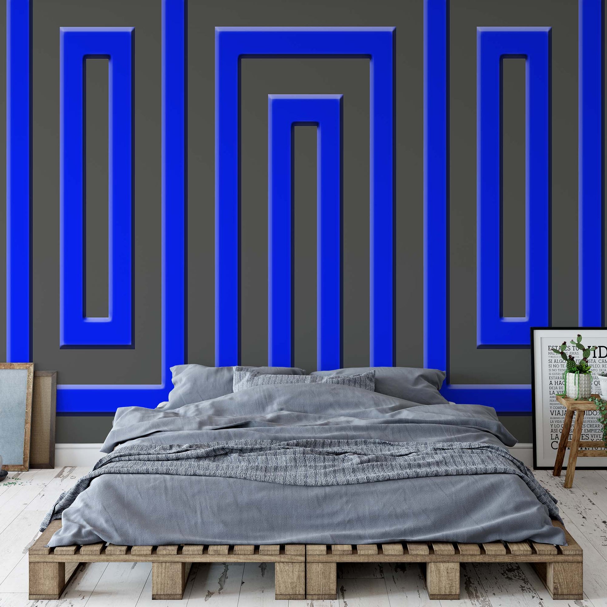 Grey And Blue Geometric Pattern Photo Wallpaper Wall Mural - USTAD HOME