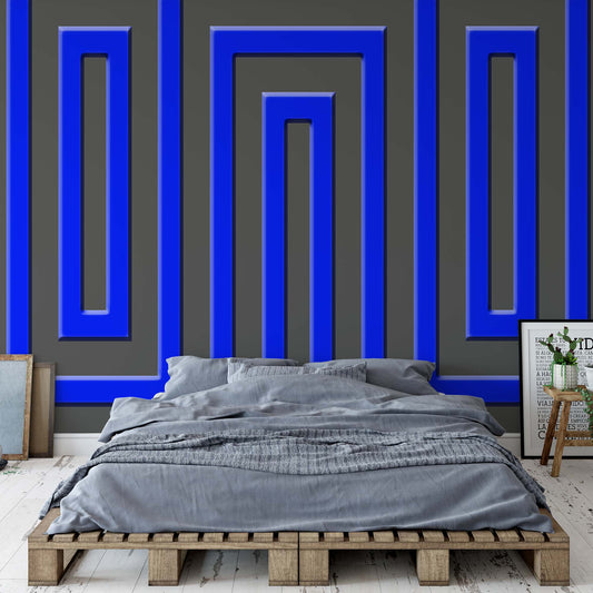 Grey And Blue Geometric Pattern Photo Wallpaper Wall Mural - USTAD HOME