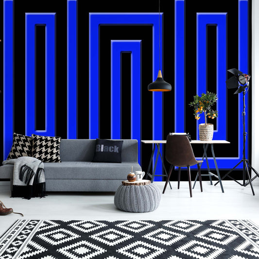 Black And Blue Geometric Pattern Photo Wallpaper Wall Mural - USTAD HOME