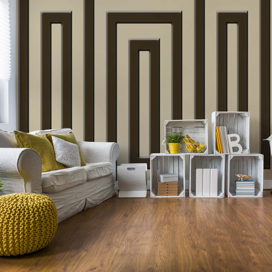 Brown And Beige Geometric Pattern Photo Wallpaper Wall Mural - USTAD HOME