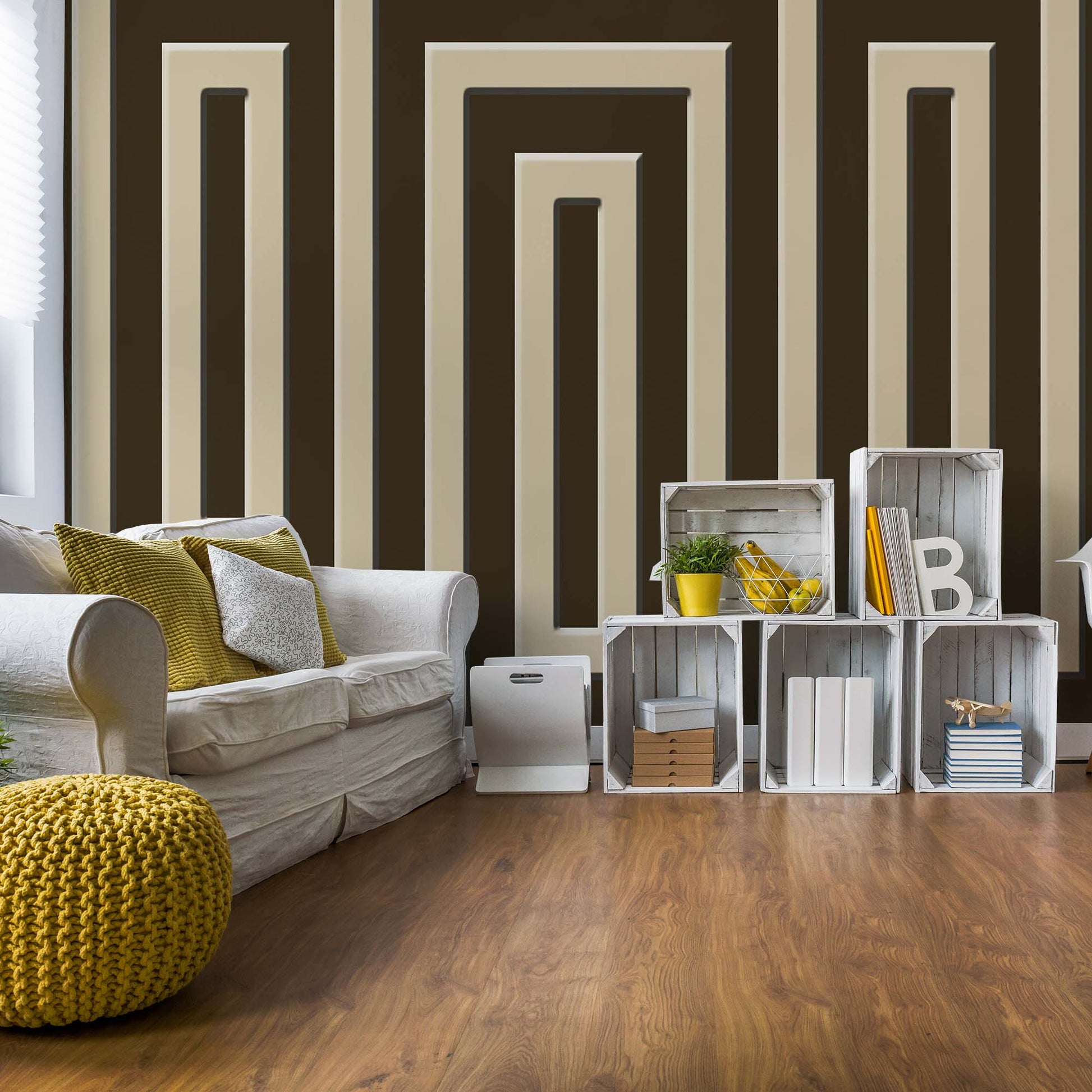 Brown And Beige Geometric Pattern Photo Wallpaper Wall Mural - USTAD HOME