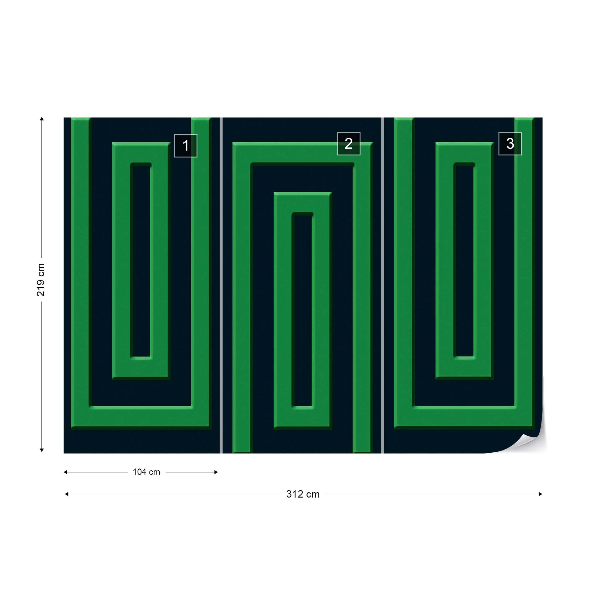 Green And Black Geometric Pattern Photo Wallpaper Wall Mural - USTAD HOME