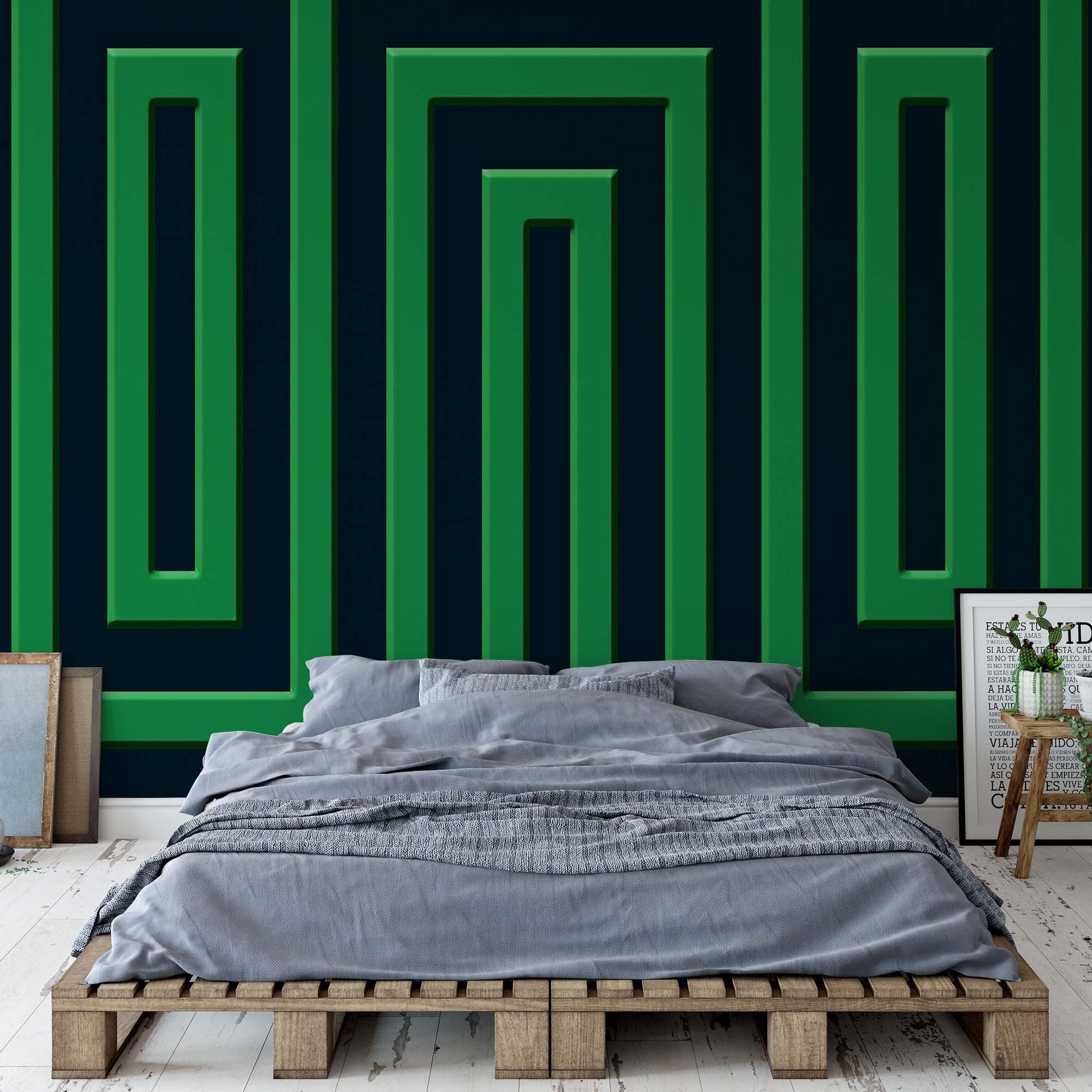 Green And Black Geometric Pattern Photo Wallpaper Wall Mural - USTAD HOME