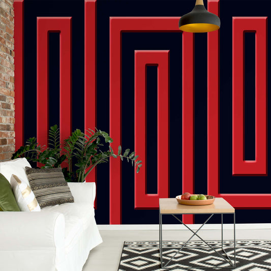 Red And Black Geometric Pattern Photo Wallpaper Wall Mural - USTAD HOME