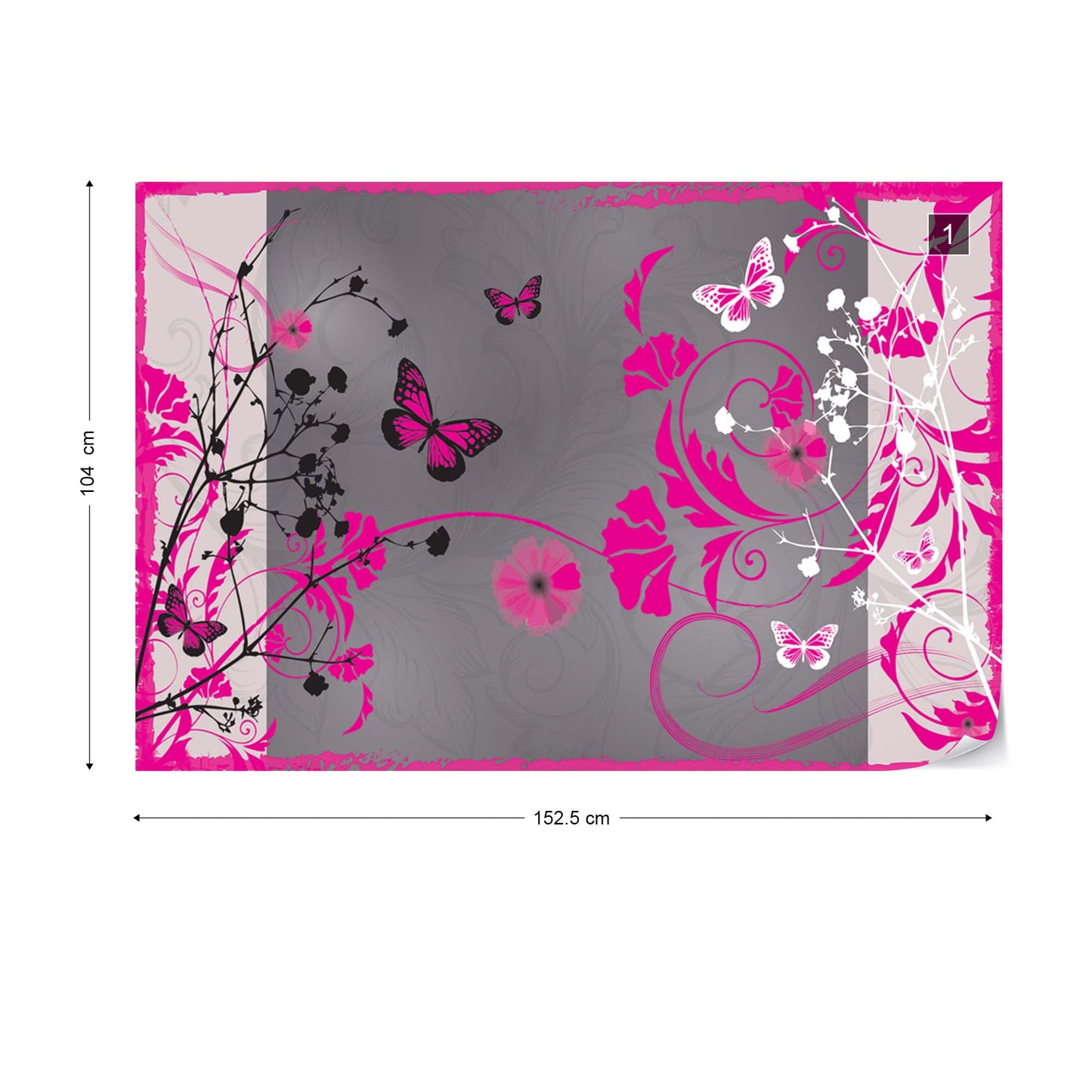 Flowers And Butterflies Modern Design Pink Photo Wallpaper Wall Mural - USTAD HOME