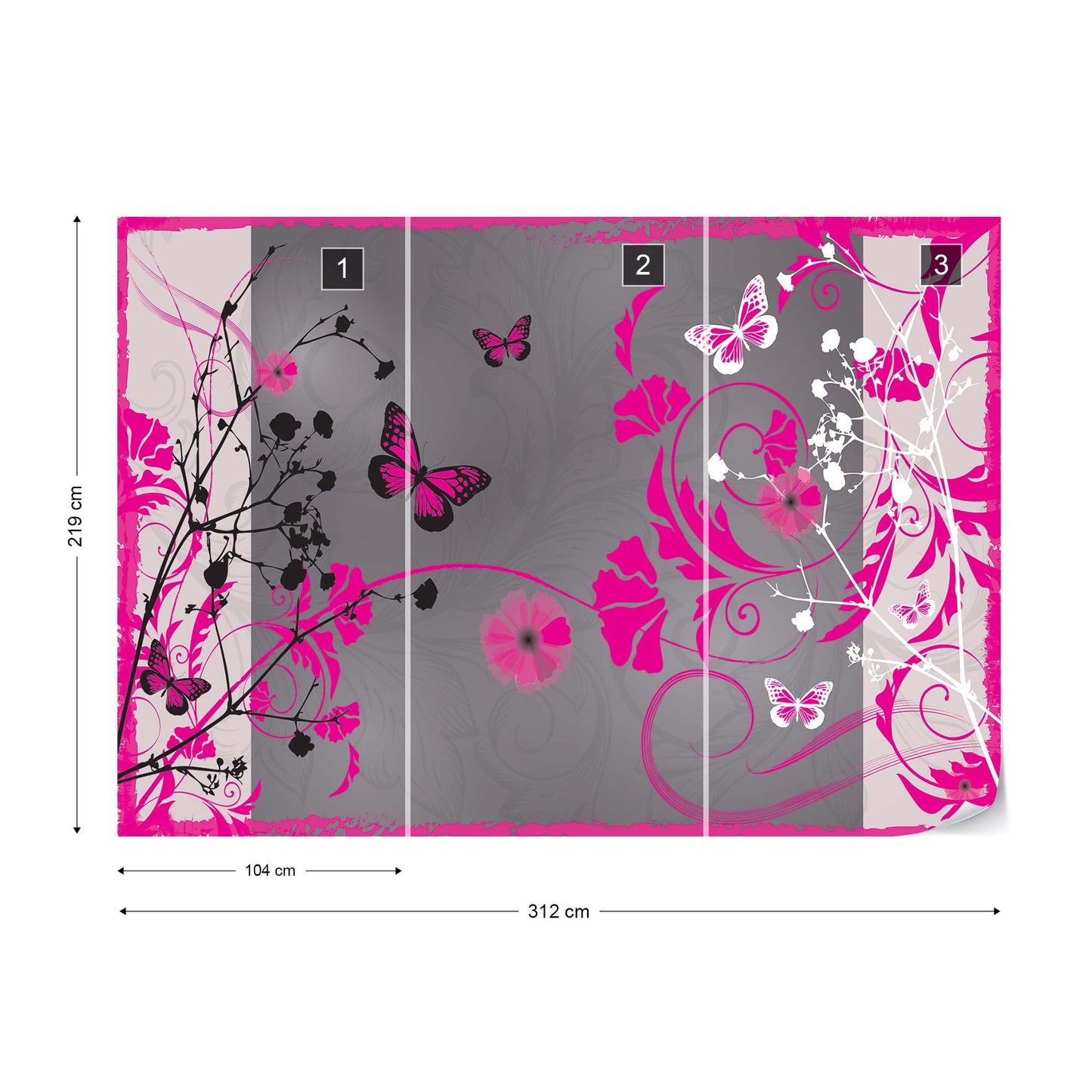 Flowers And Butterflies Modern Design Pink Photo Wallpaper Wall Mural - USTAD HOME