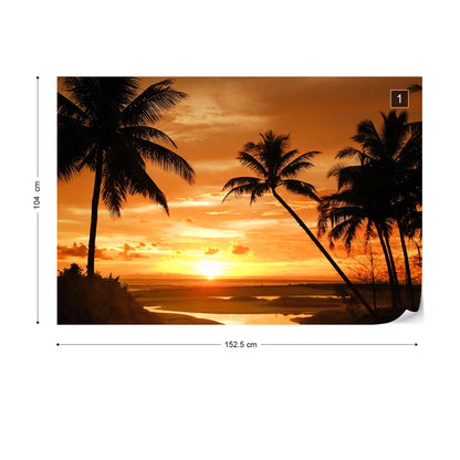 Beach Tropical Sunset Palms Photo Wallpaper Wall Mural - USTAD HOME