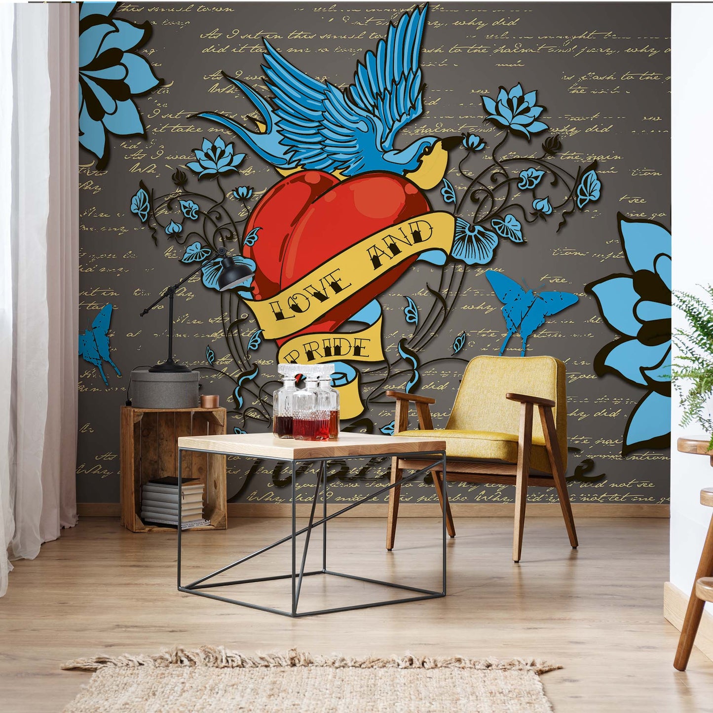 Retro Style Valentine Tattoo Photo Wallpaper Wall Mural - USTAD HOME