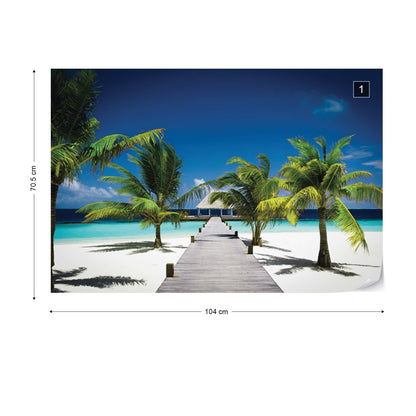Beach Pier Sea Sand Tropical Palms Photo Wallpaper Wall Mural - USTAD HOME