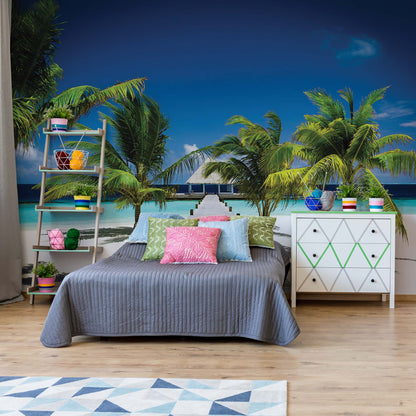 Beach Pier Sea Sand Tropical Palms Photo Wallpaper Wall Mural - USTAD HOME