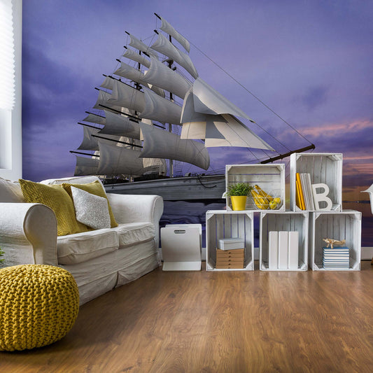 Sailing Ship Sunset Photo Wallpaper Wall Mural - USTAD HOME