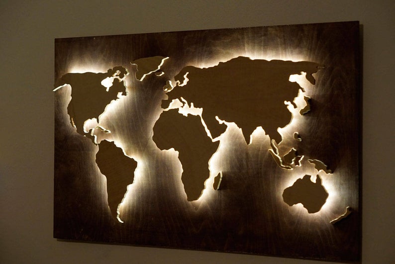 Wooden Wall Art World Map - USTAD HOME