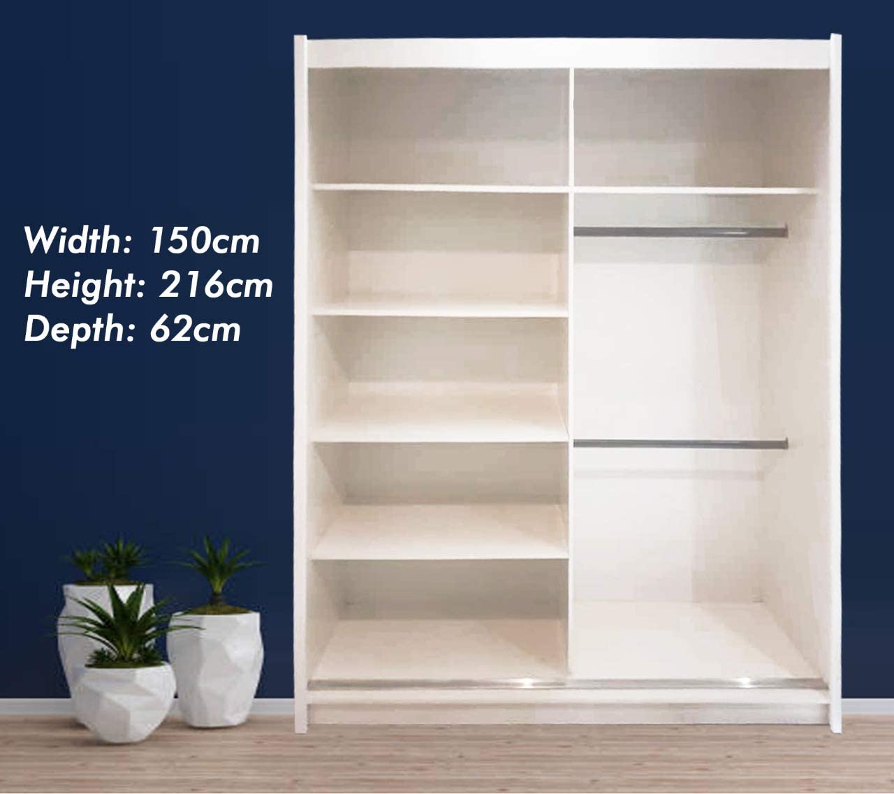 Double Sliding Door Wardrobe with LED Light - USTAD HOME