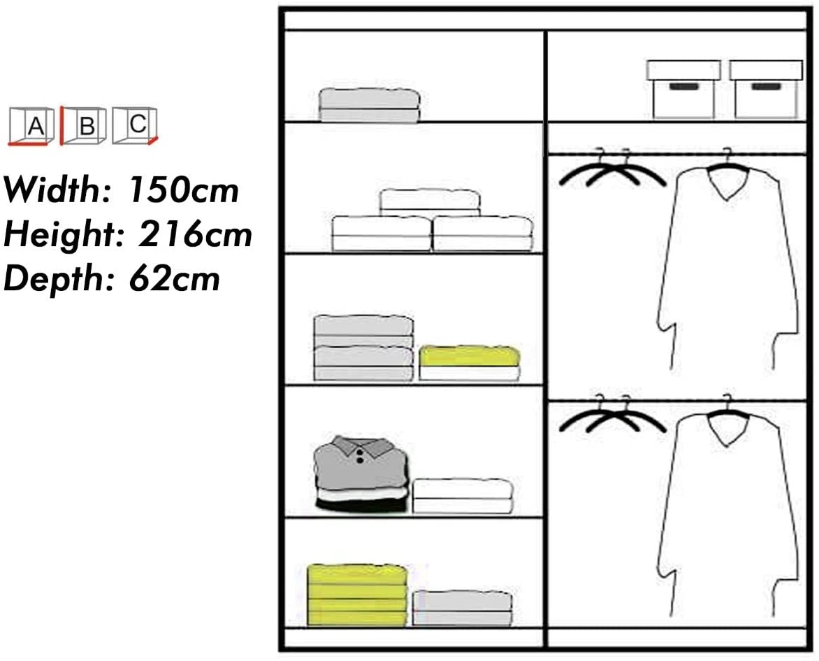 Double Sliding Door Wardrobe with LED Light - USTAD HOME