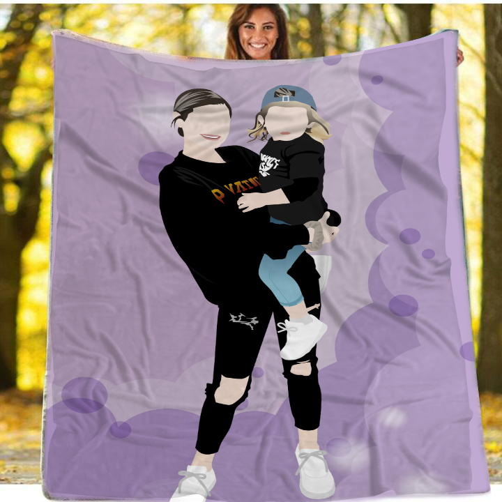 Personalized Faceless Illustration Photo Design Baby Couple Family Purple Blanket - USTAD HOME