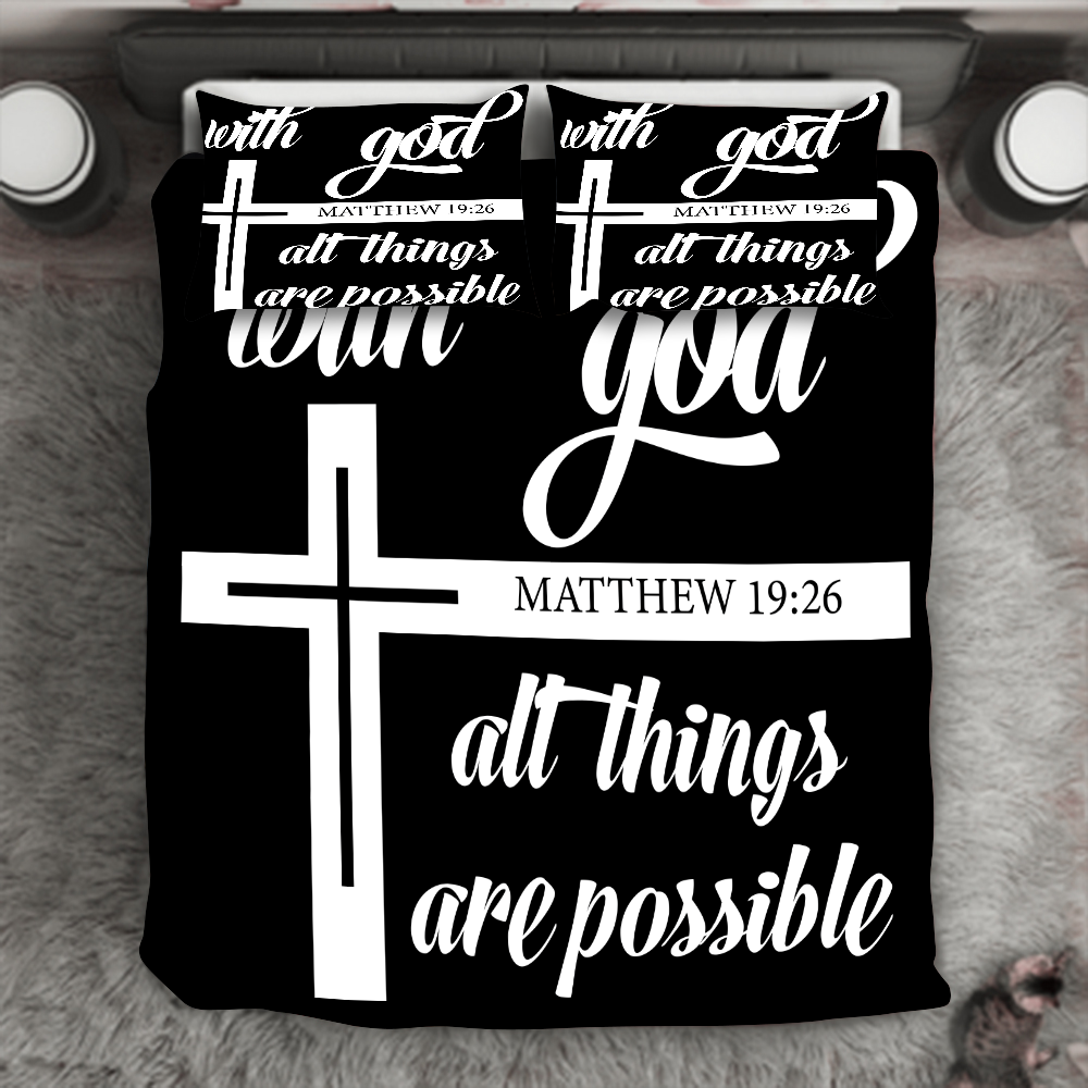 Standard and Motivational "With God all things are possible" 3-Piece Bedding Set - USTAD HOME