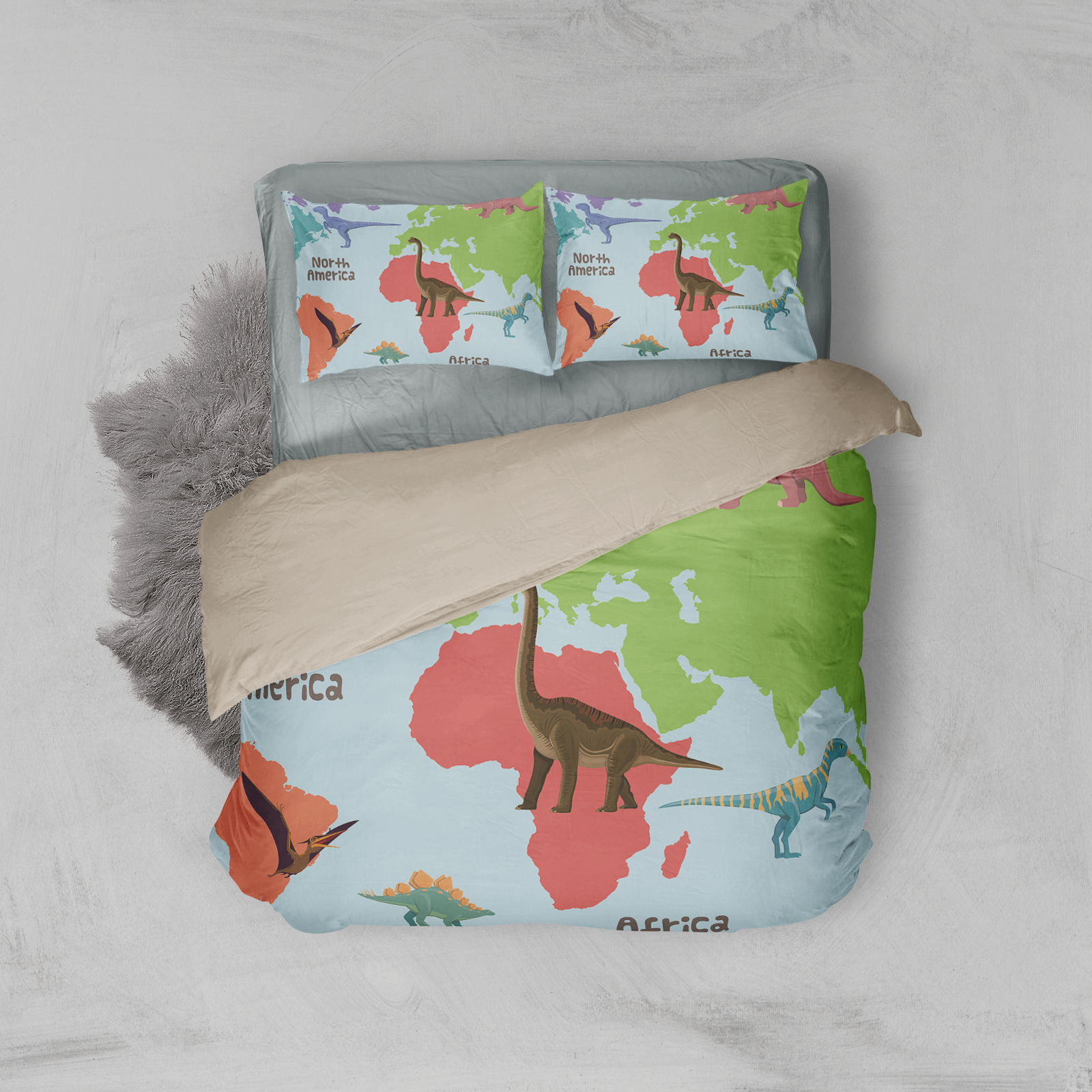 Awesome "Dinosaurs and World" 3-Piece Bedding Set - USTAD HOME