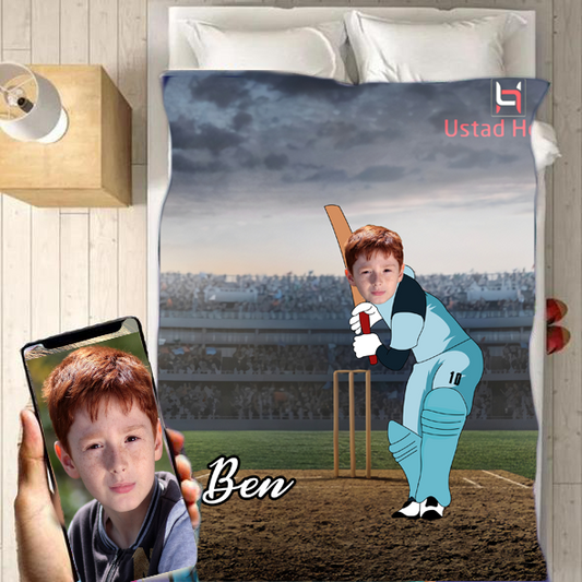Personalised Cricketer Boy Blanket - USTAD HOME