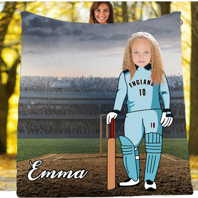 Personalised Cricketer Girl Blanket - USTAD HOME