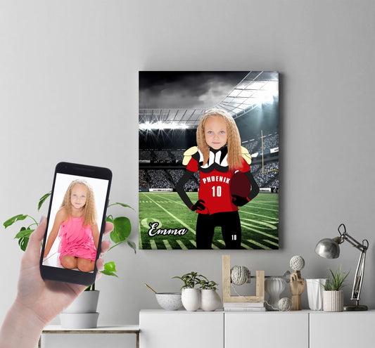 Personalised American Footballer Girl Canvas Print - USTAD HOME